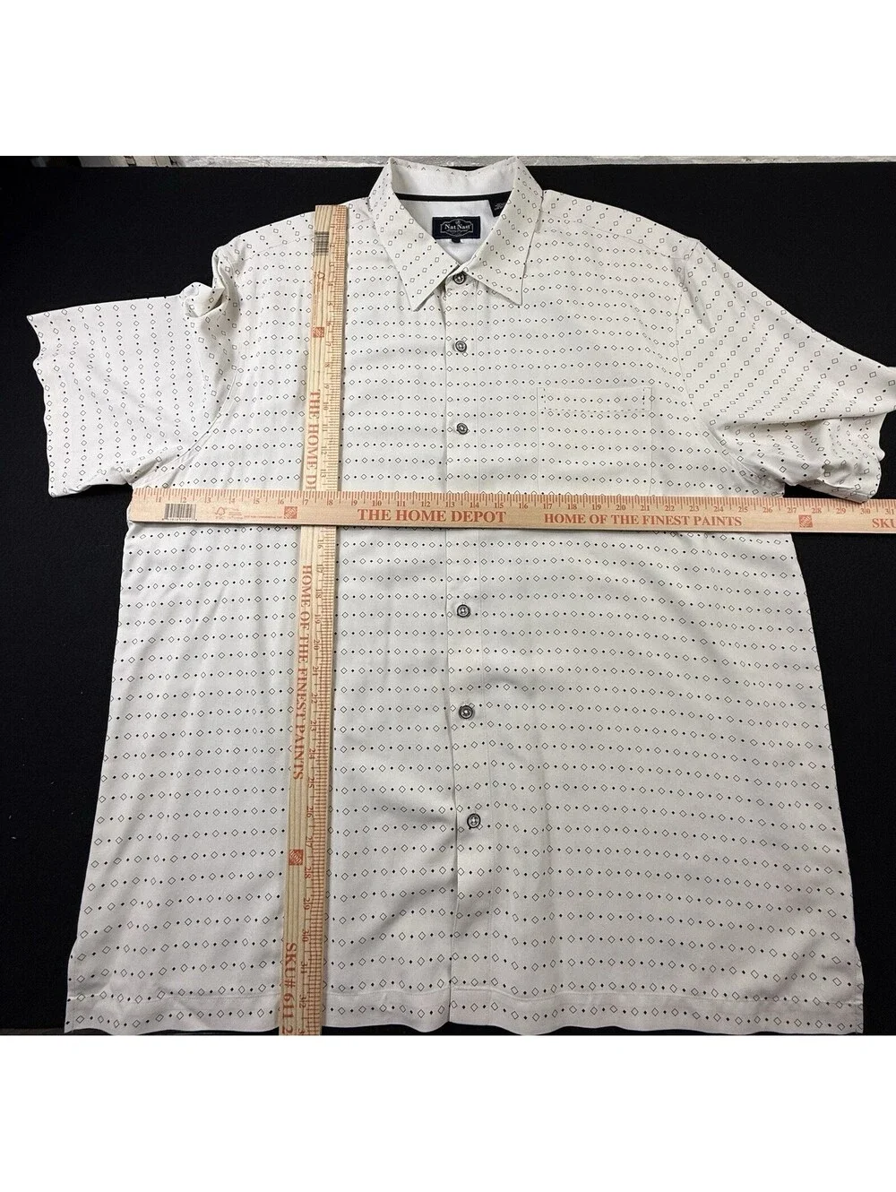 Nat Nast Luxury Originals Men's XXL White Geometric Silk Short Sleeve Button-Up